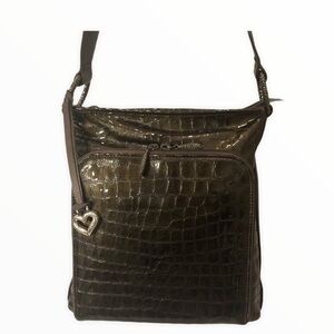 Brighton embossed shiny leather tote bag zippered